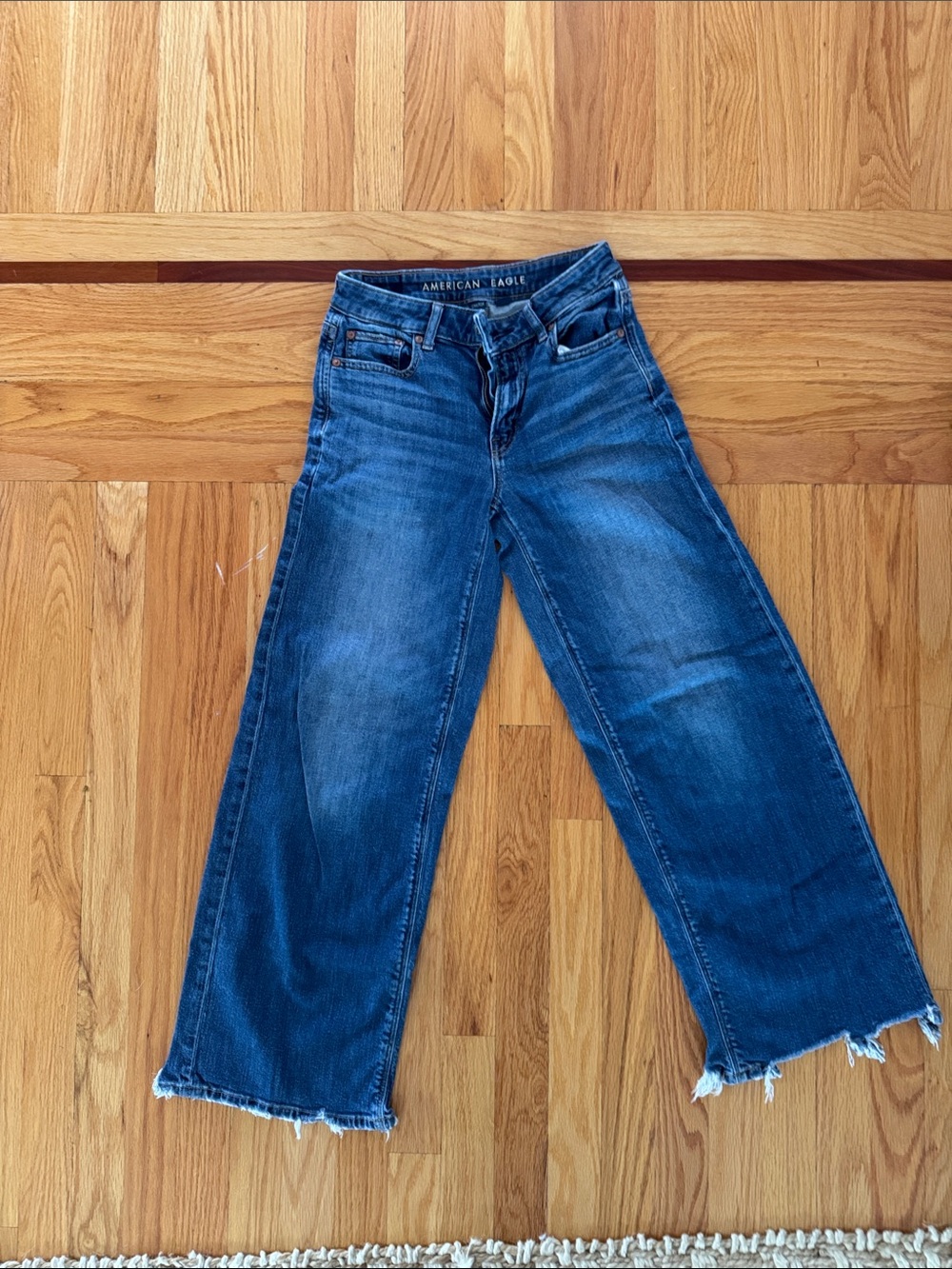 American Eagle Outfitters Distressed Wide Leg Jeans - Dark Blue